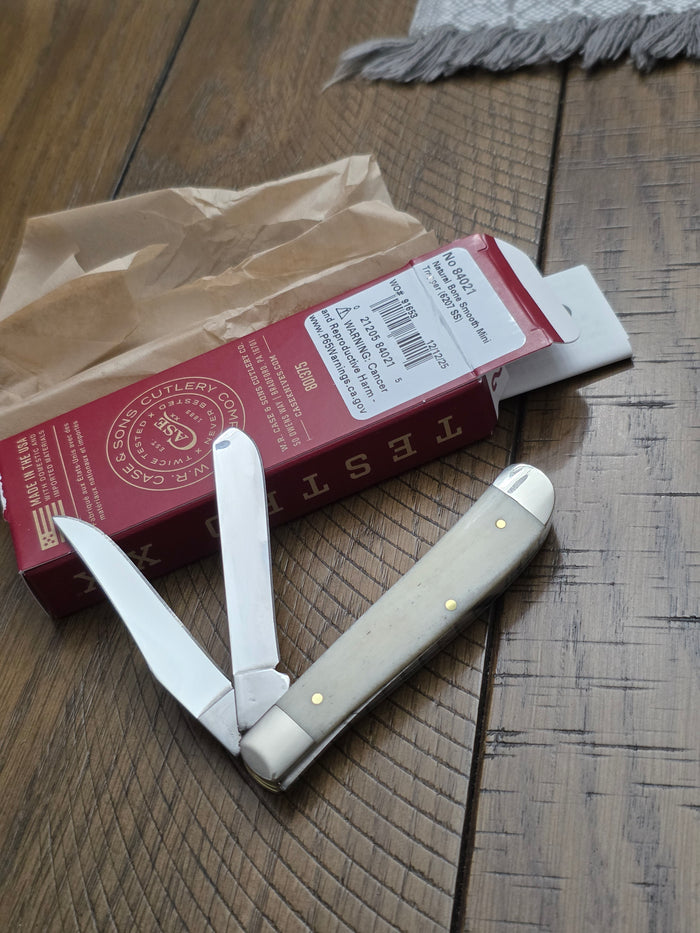 2026 Case XX Smooth Natural Bone Mini Trapper Red Shield First Production Run 84021