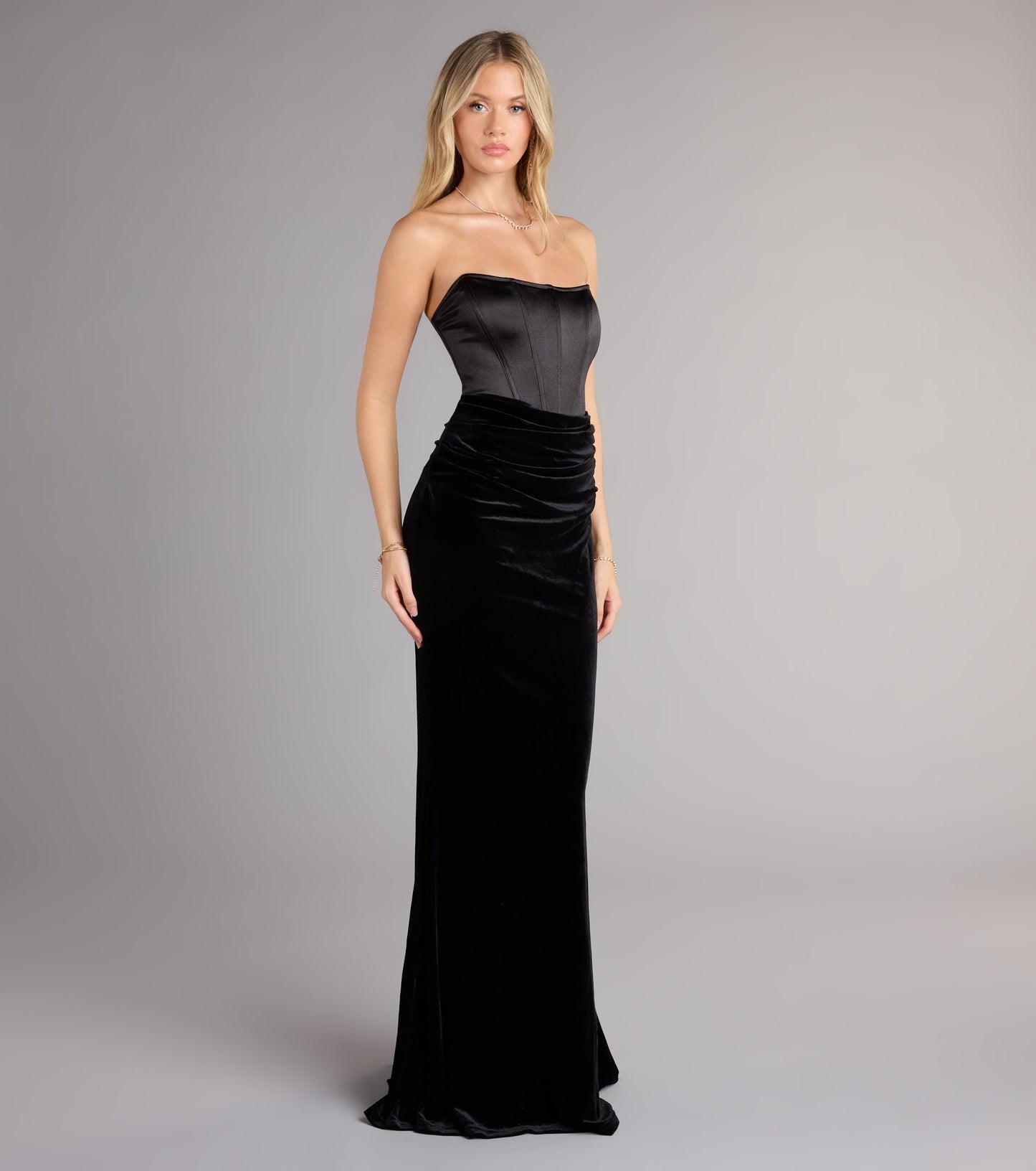 Zoya Satin Corset Velvet Mermaid Dress