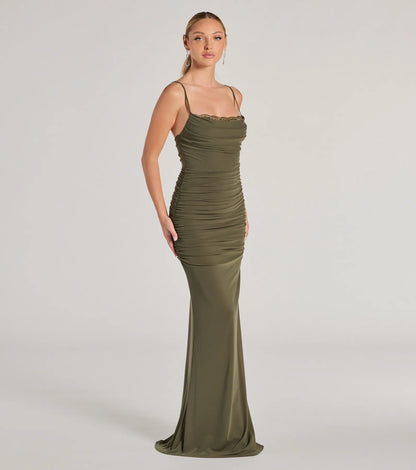 Julane Cowl Neck Ruched Column Dress