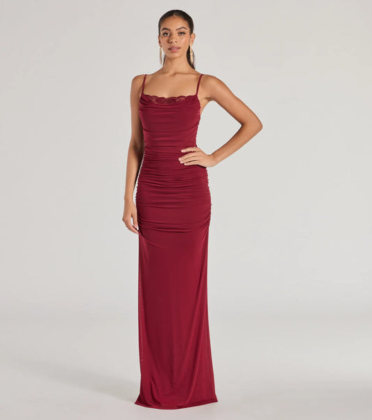 Julane Cowl Neck Ruched Column Dress