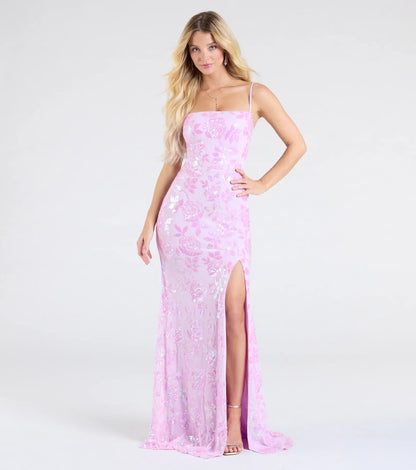 Kimber High Slit Floral Sequin Mermaid Dress