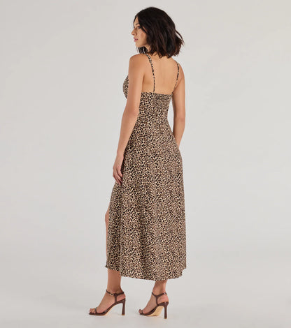 Elevated Leopard Print Woven A-Line Midi Dress