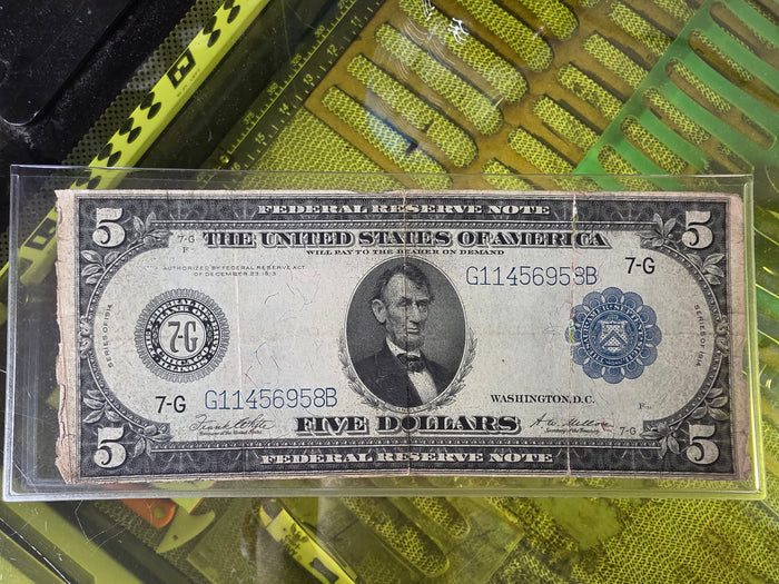 1914 Series FRN $5 Blue Seal OK cond. Large Size