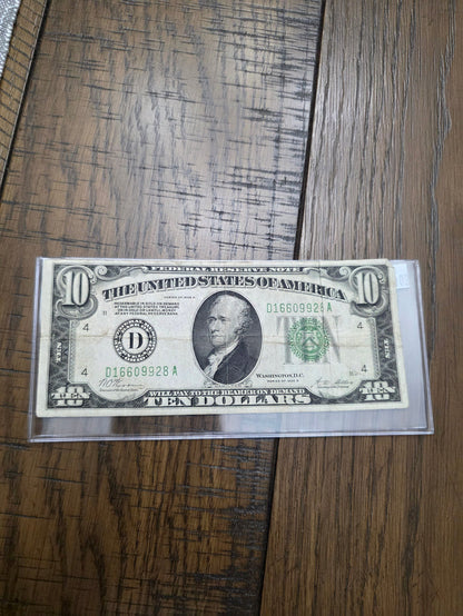1928 B series $10 FRN Redeemable in Gold Light Green Ink VG
