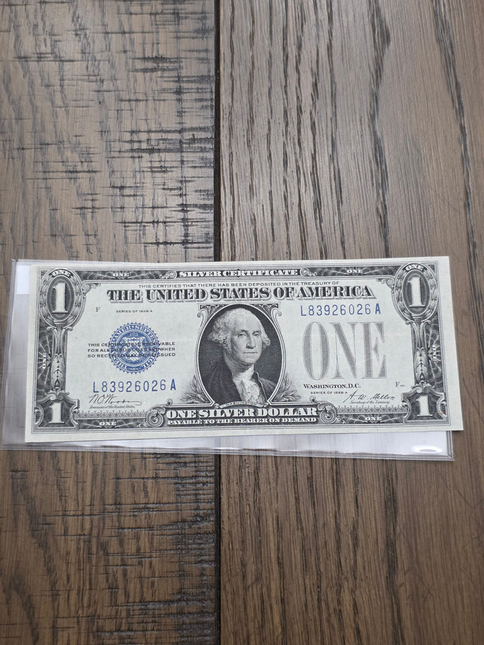 1928 Series A $1 Dollar Silver Certificate Funny Back  Blue Seal Note Uncirculated Condition