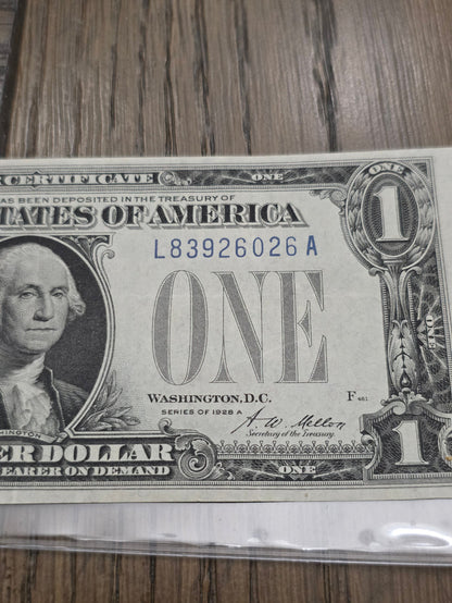 1928 Series A $1 Dollar Silver Certificate Funny Back  Blue Seal Note Uncirculated Condition