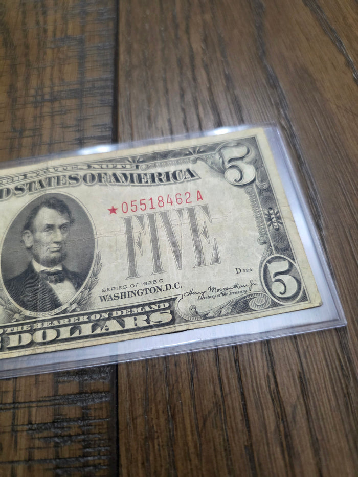 1928 Series C $5 Red Seal Star Note  FRN Good Condition