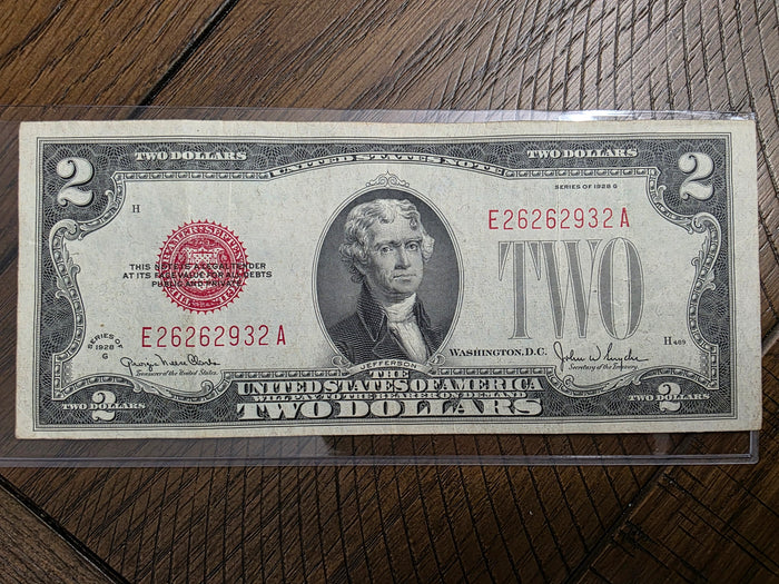 1928 Series G $2 Red Seal USN VG Condition