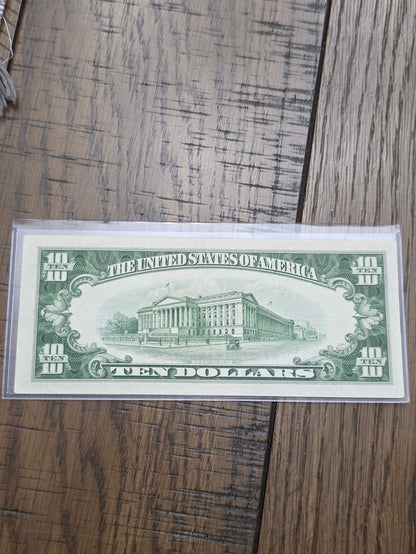 1934 D Series $10 Dollar Blue Seal Silver Certificate Uncirculated Condition