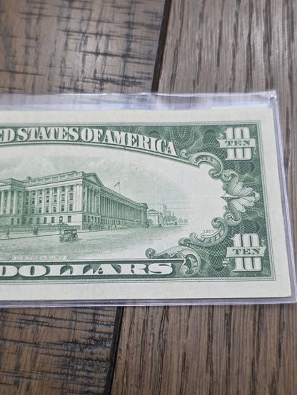 1934 D Series $10 Dollar Blue Seal Silver Certificate Uncirculated Condition