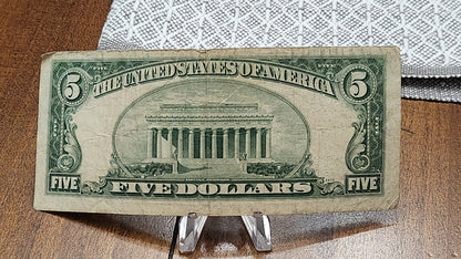 1953 B $5 Dollar Star Note Red Seal United States Note Avg condition