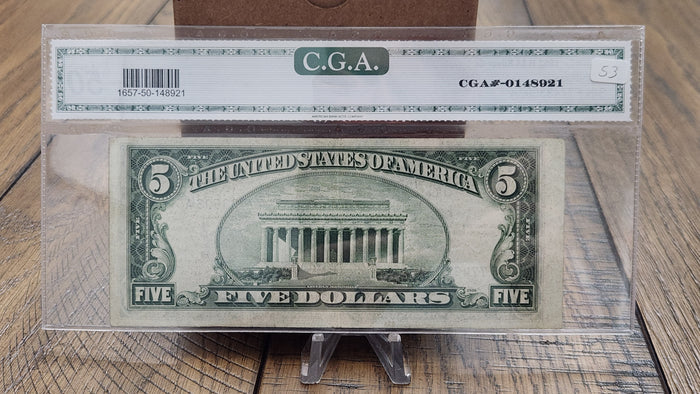 1953 B Series $5 Silver Certificate Grade AU 50 C.G.A.