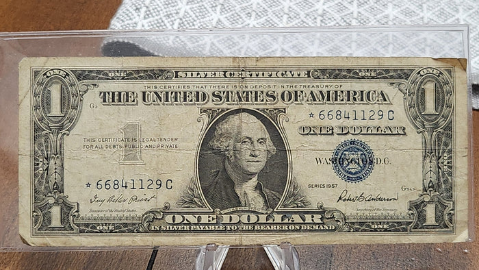 1957 $1 Dollar Silver Certificate Blue Seal Star Note Avg condition