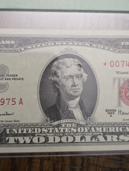 1963 A Series $2 Red Seal Star Note 64PPQ Uncirculated Very Choice New