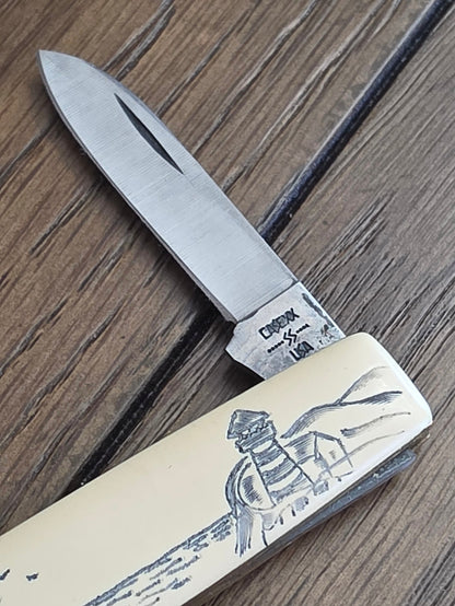 1981 Case XX 278 Pen Knife Scrimshaw Light House