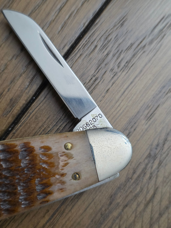 1989 Case XX NKCA Sleeve Board Whittler Rogers Jigged Brown Bone Handle