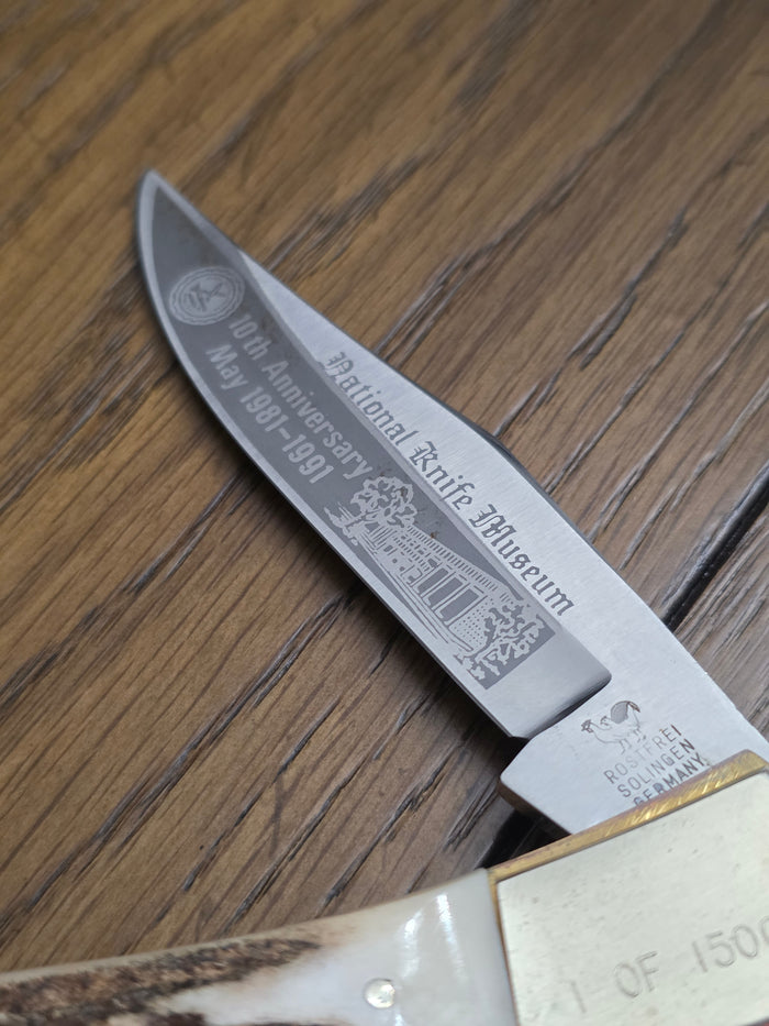 1991 NKCA 10th Anniversary Hen & Rooster Bolster Lock Stag Handle German
