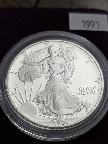1991 SAE Proof Silver American Eagle $1 New in velvet box