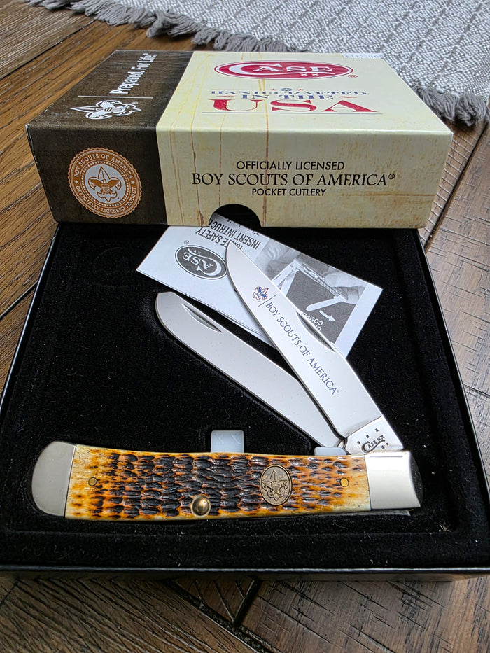 2014 Case XX Trapper Jigged Antique Bone Boy Scouts of America NIB 18031