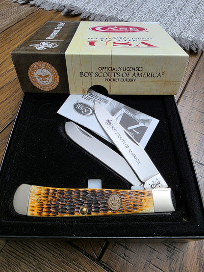 2014 Case XX Trapper Jigged Antique Bone Boy Scouts of America NIB 18031