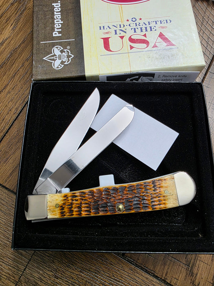 2014 Case XX Trapper Jigged Antique Bone Boy Scouts of America NIB 18031
