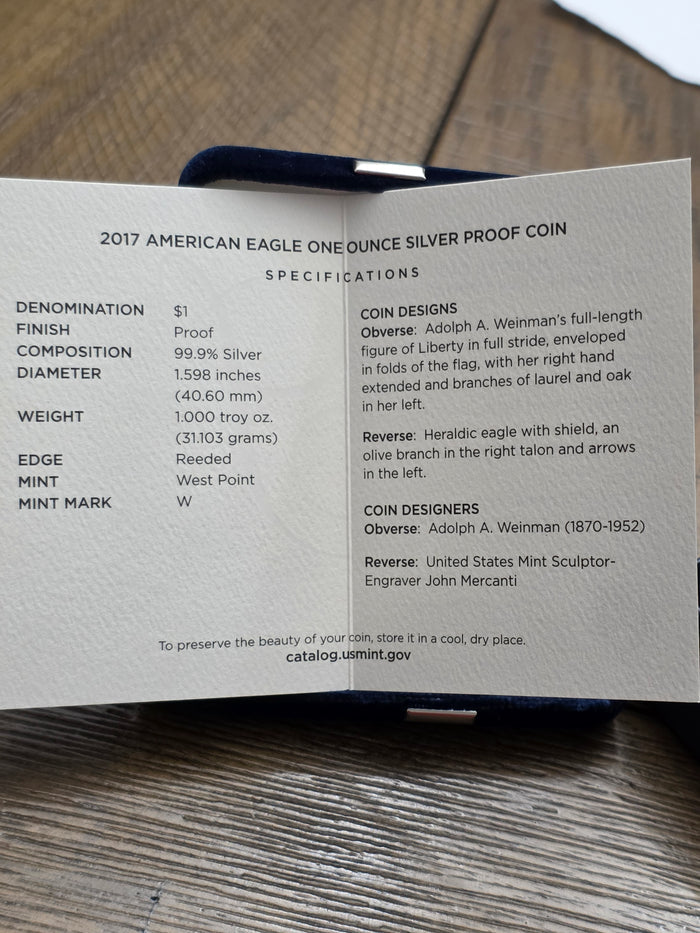 2017 SAE Proof Silver American Eagle $1 New in Box