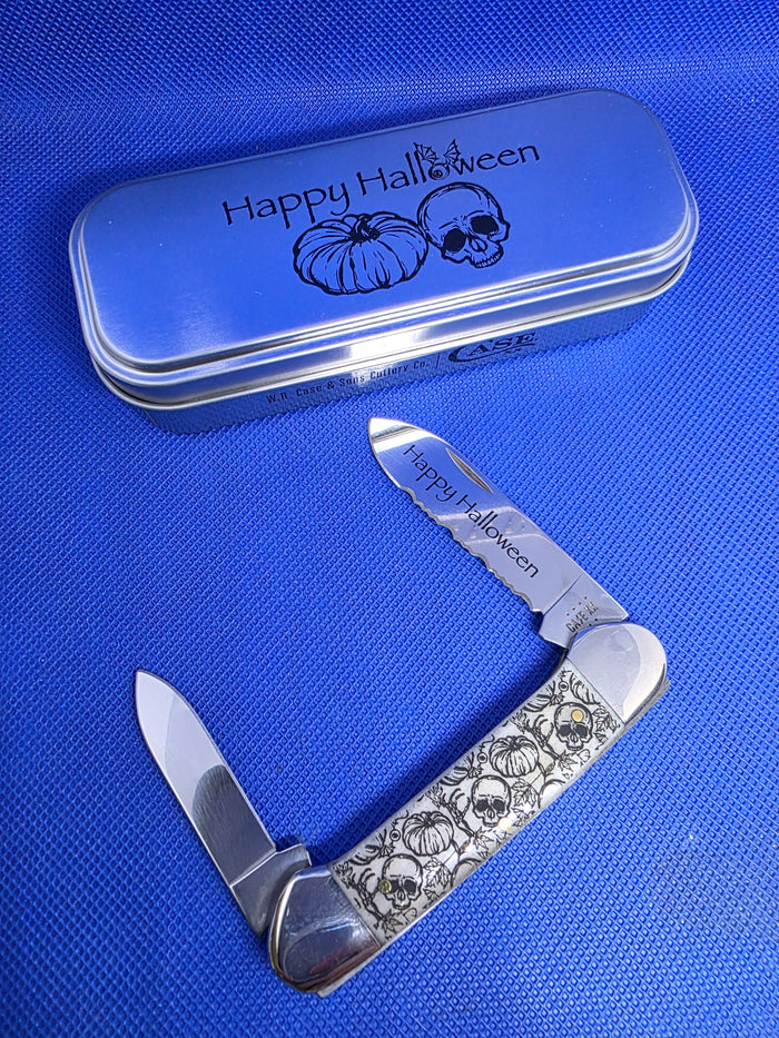 2022 Case XX Halloween Canoe 10617 NIB Smooth Natural Bone with Skulls