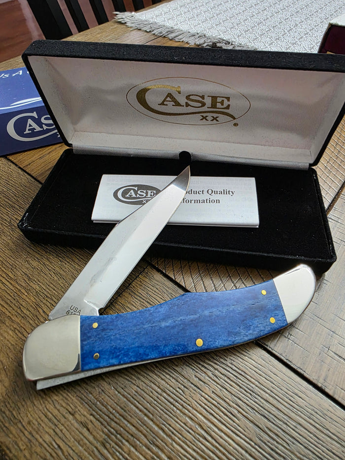 2024 Case XX  Christmas Folding Hunter Smooth Blue Bone Handles 10635
