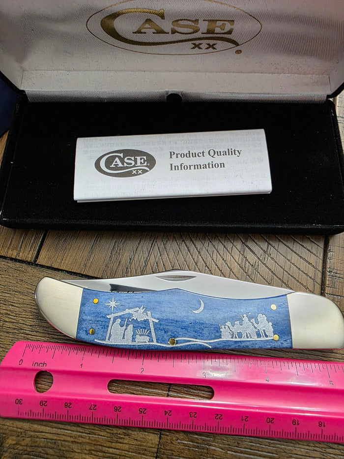 2024 Case XX  Christmas Folding Hunter Smooth Blue Bone Handles 10635