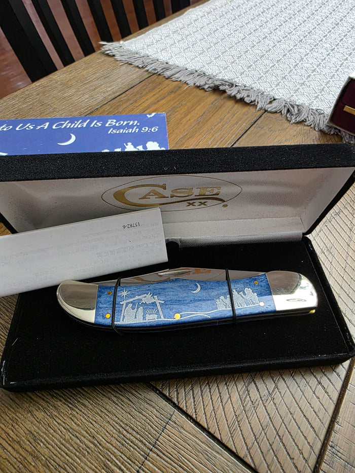 2024 Case XX  Christmas Folding Hunter Smooth Blue Bone Handles 10635