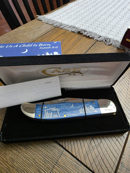 2024 Case XX  Christmas Folding Hunter Smooth Blue Bone Handles 10635