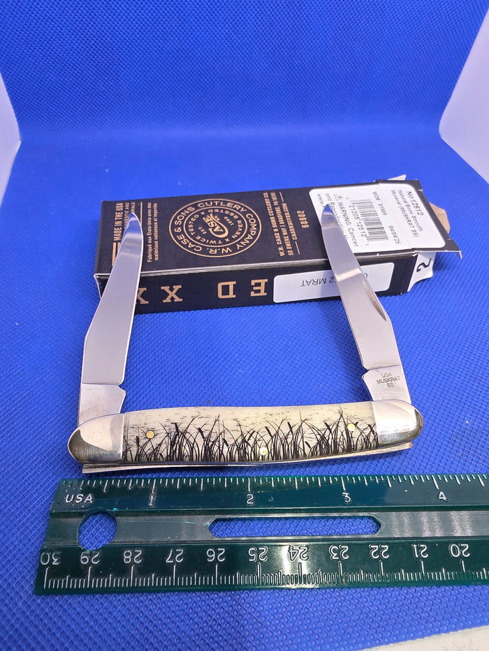 2025 Case XX Smooth Natural Bone Muskrat knife with Muskrat on Handle CA12512MRAT