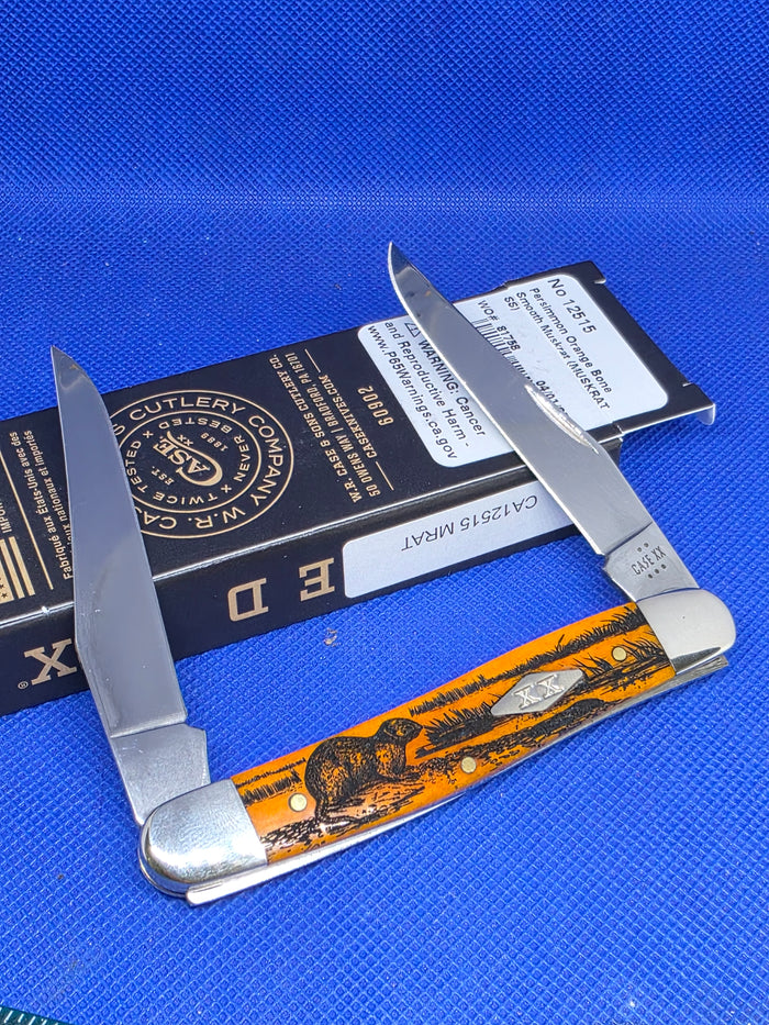2025 Case XX Smooth Persimmon Bone Muskrat knife with Muskrat on Handle CA12515MRAT