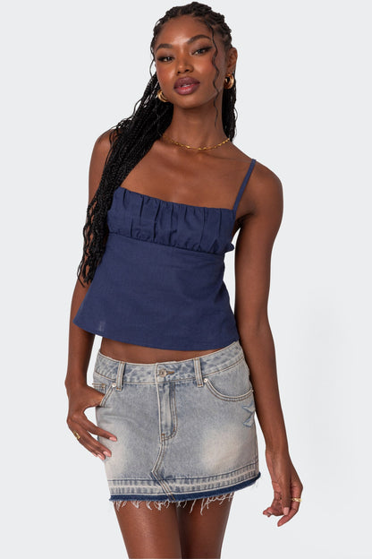 Linen Look Open Back Top