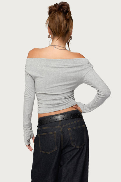 Milane Ruched Off Shoulder Ribbed Top