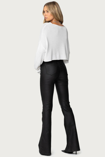 Luna Faux Leather Mid Rise Flared Jeans