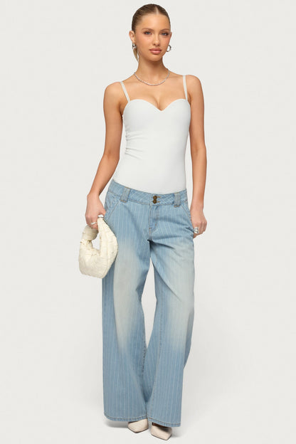Petite Cory Striped Low Rise Baggy Jeans