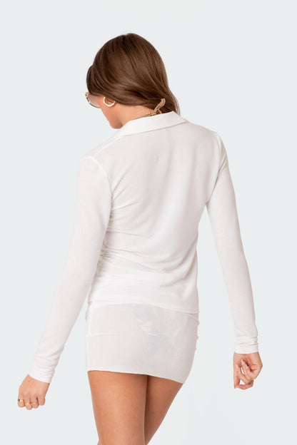 Caia Sheer Knit Button Up Shirt