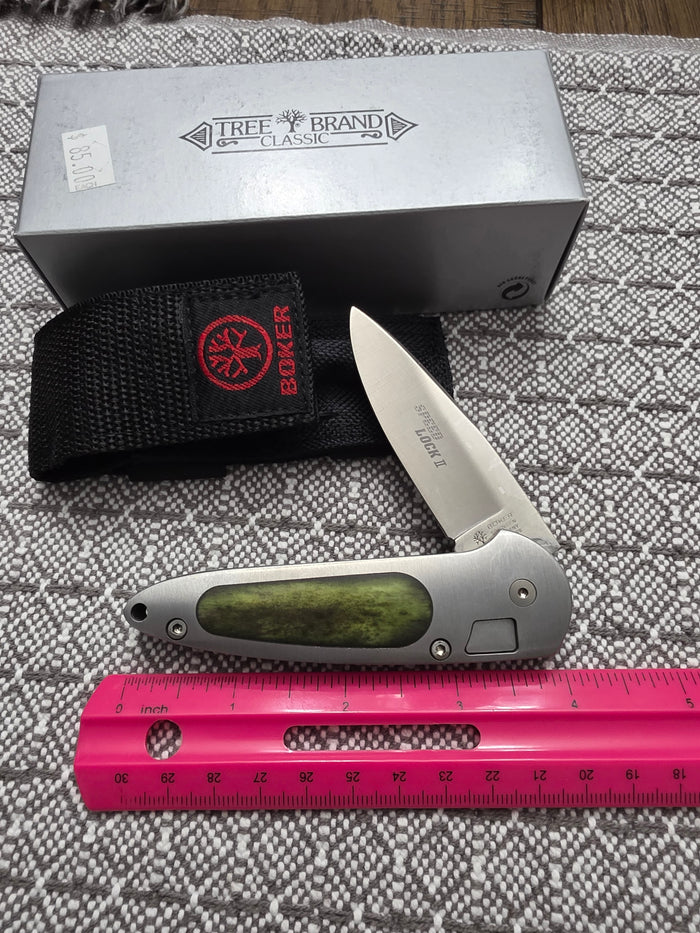 Boker Speed Lock II Treebrand Classic Manual - No Nail Knick - Green bone 7107GR