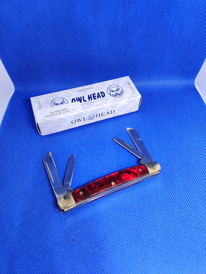 Owl Head 3.5" 4 Blade Congress Red Pearloid Handles Friends of Coal OH7056CERD-Y