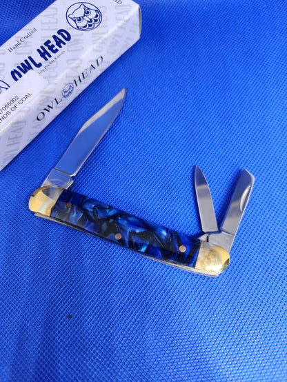 Owl Head 3.75" Whittler Blue Pearloid Handles Friends of Coal OH7055002