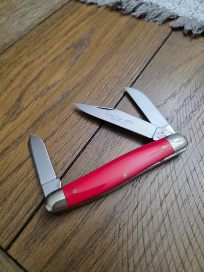 Queen Steel #9R - Smooth Red Delrin Stockman - 3 blade