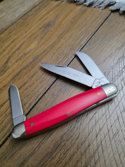 Queen Steel #9R - Smooth Red Delrin Stockman - 3 blade