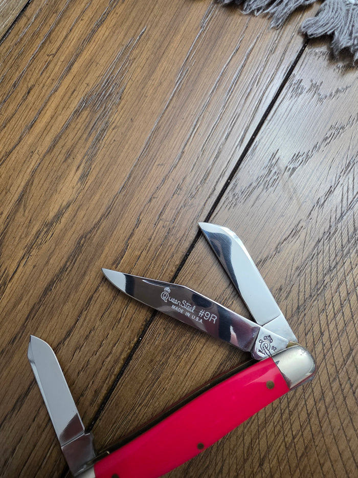 Queen Steel #9R - Smooth Red Delrin Stockman - 3 blade