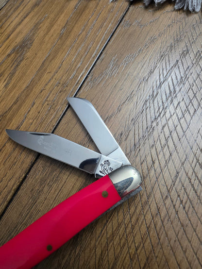 Queen Steel #9R - Smooth Red Delrin Stockman - 3 blade