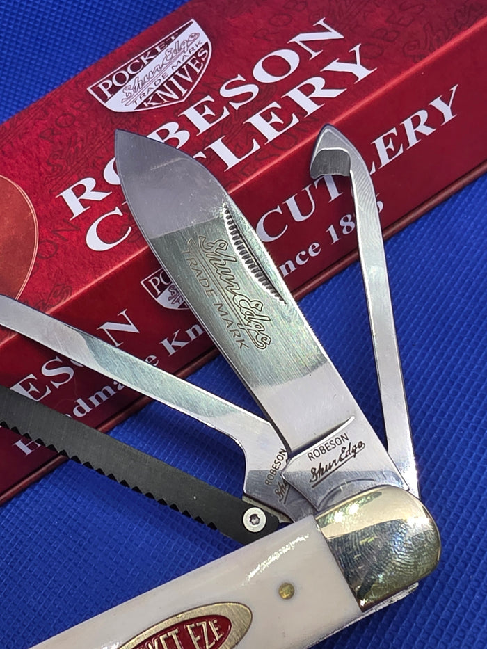 Robeson Shur-Edge Gamecock Knife - 4" Fightin' Chicken Knife - Smooth White Bone ROB632730W