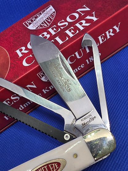 Robeson Shur-Edge Gamecock Knife - 4" Fightin' Chicken Knife - Smooth White Bone ROB632730W