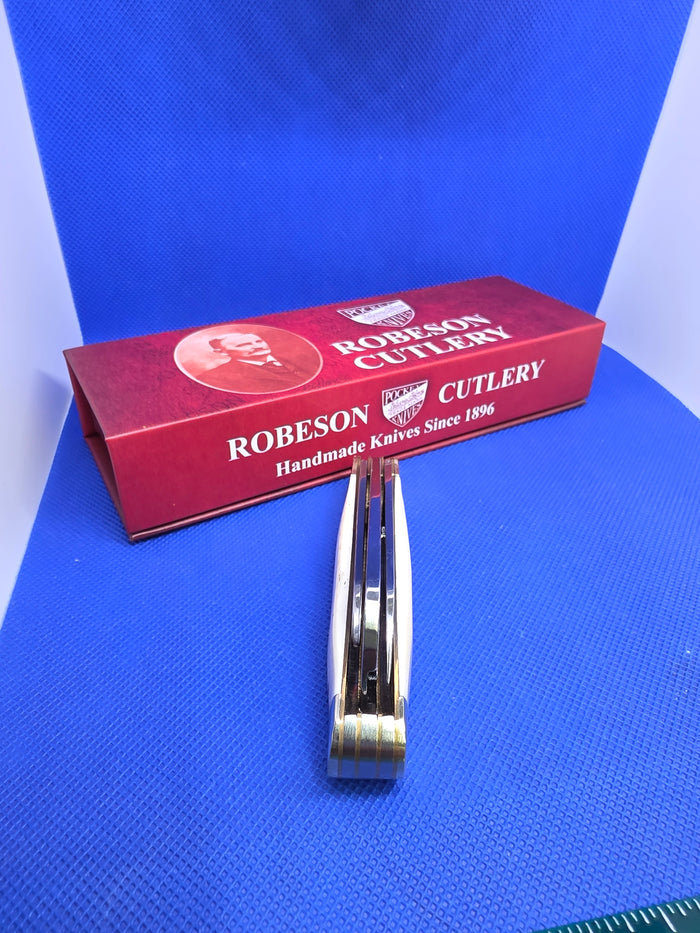Robeson Shur-Edge Gamecock Knife - 4" Fightin' Chicken Knife - Smooth White Bone ROB632730W