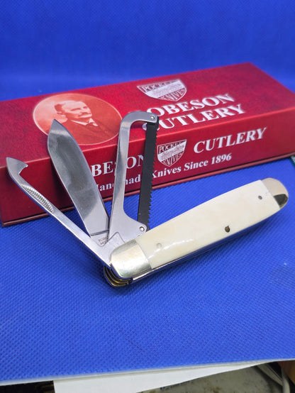 Robeson Shur-Edge Gamecock Knife - Fightin' Chicken Knife - Smooth White Bone with Etch ROB632730E