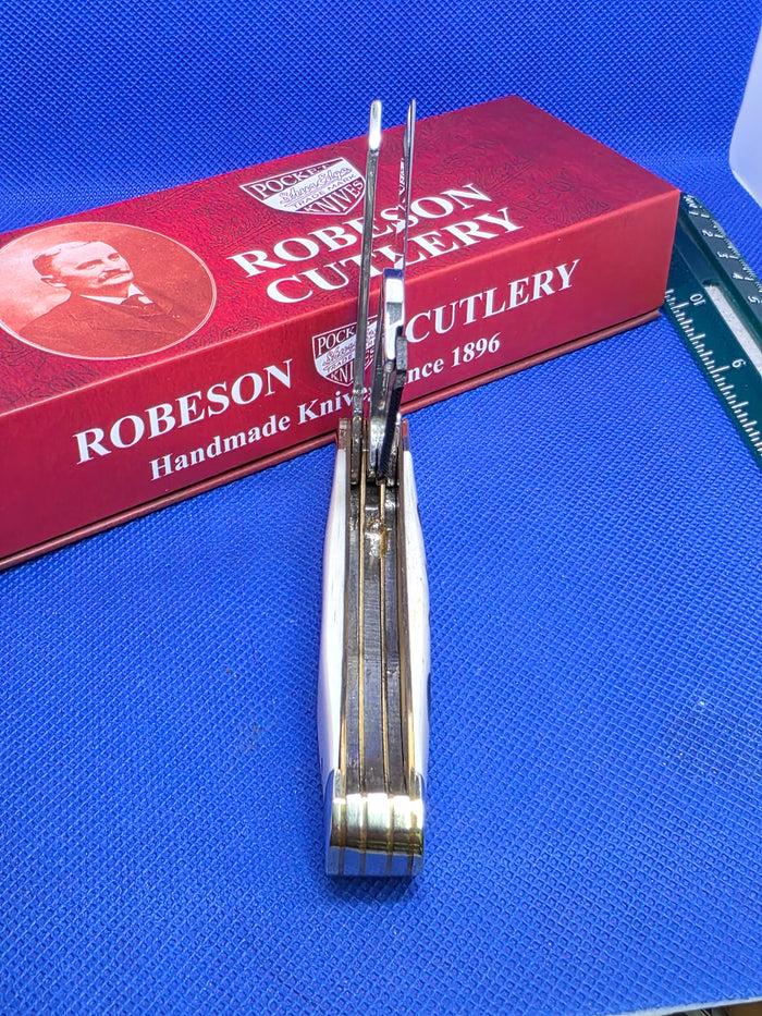 Robeson Shur-Edge Gamecock Knife - Fightin' Chicken Knife - Smooth White Bone with Etch ROB632730E